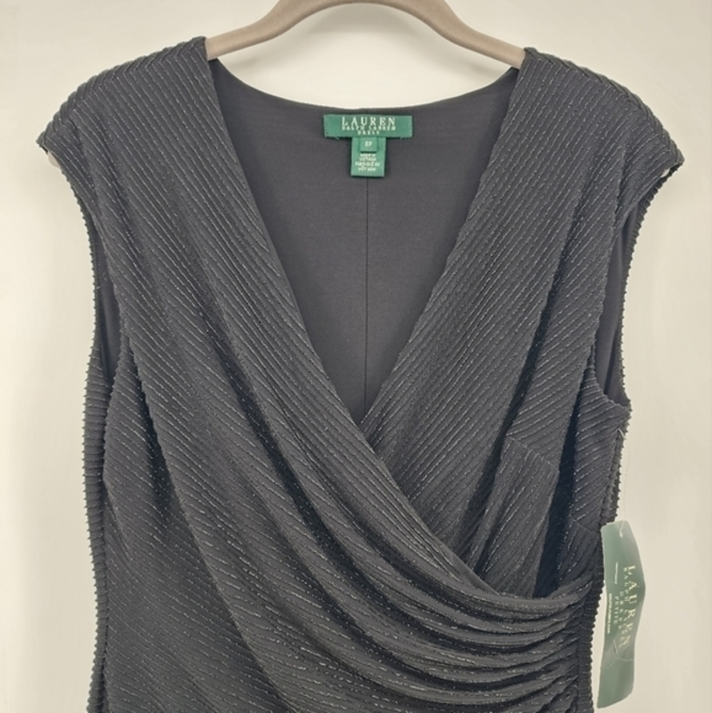 Lauren Ralph Lauren Black Sparkle Surplice Faux Wrap Cap Sleeve BNWT 8 … - Picture 3 of 10